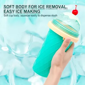 Silicone slushy squeeze maker cup with mint green texture and cherry lid for summer ice