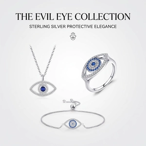 925 Sterling Silver Evil Eye Jewelry Necklace Adjustable Bracelet And Ring Elegant Accessory For Women