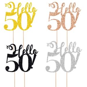 Glitzernde Hello 50 Kuchendekorationen in Gold, Roségold, Schwarz und Silber