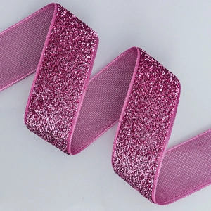 2.5cm magenta glitter velvet ribbon for gift boxes and Christmas tree DIY decorations