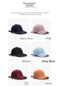 Cuadrícula detallada de seis colores de gorras de béisbol en algodón lavado desgastado