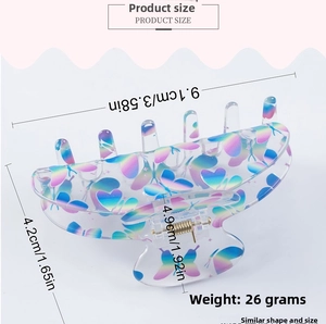 Detailed size specifications of the clear acrylic hair claw clip with butterfly patterns