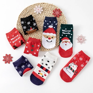 Christmas cotton socks set with cartoon Santa and elk patterns on a festive display