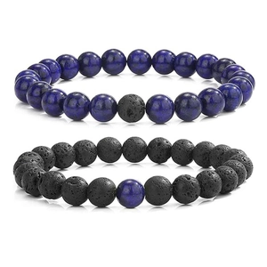 8mm Tiger Eye and Turquoise stone bead bracelet set for men and women with lava stones