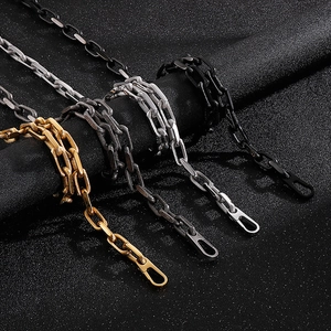 Titanium steel paperclip necklace and bracelet set in gold, silver, gunmetal, and black