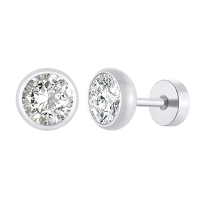 Minimalist Round Cubic Zirconia Stud Earrings Titanium Steel Bezel Set IP Gold Plated Geometric Jewelry For Men Women