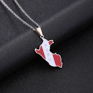 Collana con ciondolo mappa del Perù in acciaio inossidabile con smalto rosso bianco