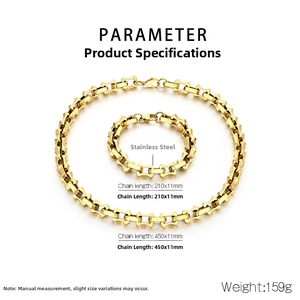 Polished gold stainless steel hollow bamboo link necklace and bracelet set specifications