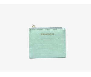 Detail of mint green crocodile pattern PU leather wallet with a golden zipper pocket