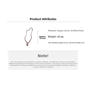 Détail du collier de perles montrant les dimensions, le cuivre et le zircon