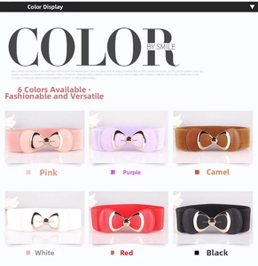 Bow tie alloy buckle elastic belts for women available in six stylish colors