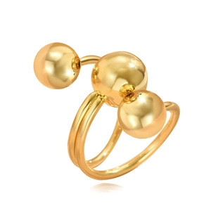 Bague baroque en acier inoxydable doré avec double anneau et perles géométriques chic