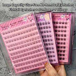 Glue-Free False Eyelashes Self-Adhesive DIY Single Cluster Synthetic Fiber Natural Wispy Fishtail Eyelash Extensions