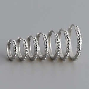 S925 sterling silver hoop earrings set with beaded texture in six different sizes