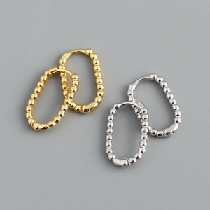 Beaded Hoop Earrings 925 Sterling Silver U Shaped Oval Huggie Jewelry Fashion Commuting For Women Elegant Accessories