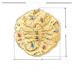 18K gold plated Scorpio zodiac pendant with colorful rhinestones on stainless steel
