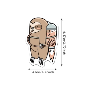 Cute sloth boba rocket sticker dimensions 6.87cm x 4.5cm on a clean white background