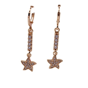Star-shaped rose gold drop earrings with sparkling rhinestones and long dangle design