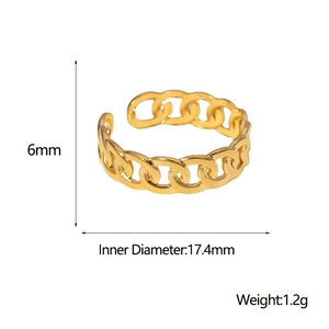 Minimalist 6mm wide gold chain ring in waterproof stainless steel for women