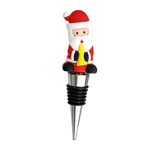 Close-up of Santa Claus wine stopper with silicone seal for Christmas table decor
