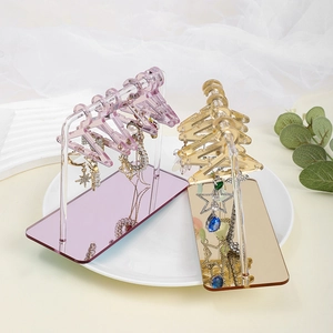 Acrylic Earring Display Rack Mini Clothes Hanger Shape Jewelry Organizer Stand Mirror Finish Desktop Decor For Women