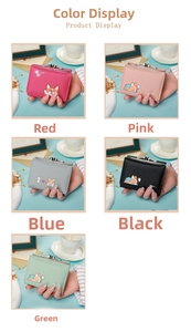 Close-up of small tri-fold wallets featuring cute corgi prints and metal clasp closure
