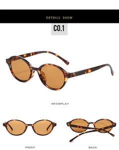 Three-way view of tortoise shell oval sunglasses with amber lenses showing detailed structure