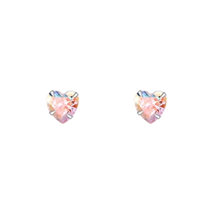 S999 sterling silver heart stud earrings with iridescent pink zircon stones
