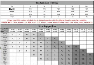 Detailed EUR size chart for men's slim fit jacket with height and weight suggestions