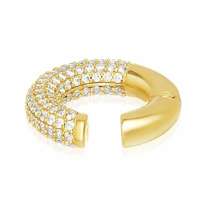 Luxurious gold C-shaped ear cuff with pave-set shimmering crystals and a polished finish
