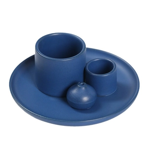 Morandi blue ceramic candle holder set with round tray and sage incense holder