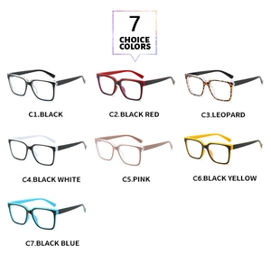 Grid layout showing TR90 square eyeglass frames in seven distinct color variations