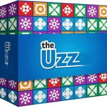 Macro view of the Uzz logical puzzle box with colorful geometric grid design