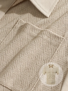 Macro texture of breathable waffle knit fabric and classic collar design of men's short shirt