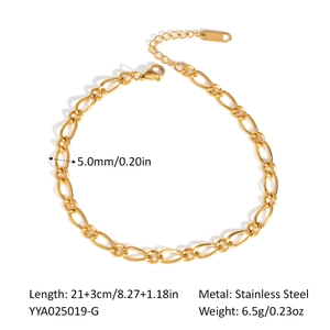 Detailed size specifications for gold stainless steel chain anklet with lobster clasp