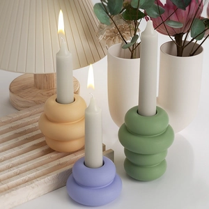 Modern minimalist stacked ring candle holder in mustard yellow and lavender purple resin