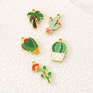 Enamel stainless steel plant charms including cactus and palm tree for jewelry making