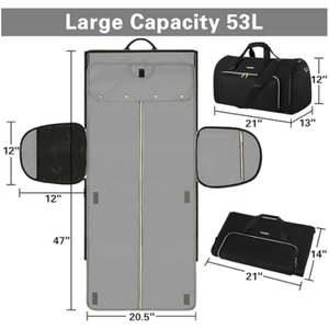 53L convertible garment bag for travel with large capacity and foldable hanging design