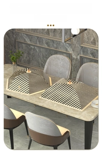 Foldable food cover net with high-density mesh and golden handle on a marble table