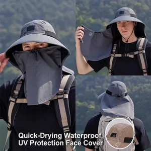 Outdoor sun hat with removable neck flap and face mask for hiking and fishing
