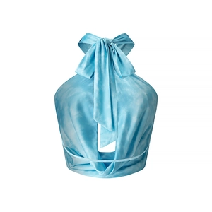 Light blue tie-dye halter neck satin top with twisted front and silk-like finish