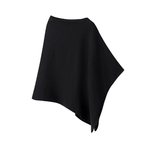 Detail showing high-quality black knitted shawl fabric with soft draped texture
