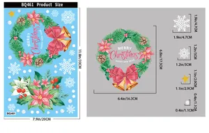Detailed size specifications for Christmas wreath static stickers and snowflake window decals
