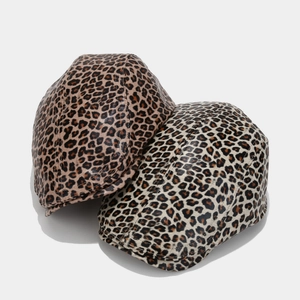 Chic leopard print PU leather beret hats in brown and black-and-white patterns
