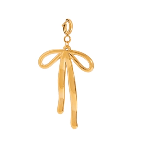 Close-up of golden bow pendant with polished finish and secure loop for DIY jewelry