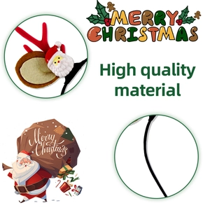Detail of red reindeer antlers and mini Santa Claus ornaments on a festive Christmas headband