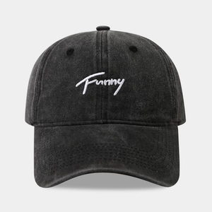 Classic washed black cotton baseball cap with white Funny embroidery for men and women