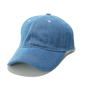 Classic washed blue denim baseball cap with six-panel design and curved brim for outdoor