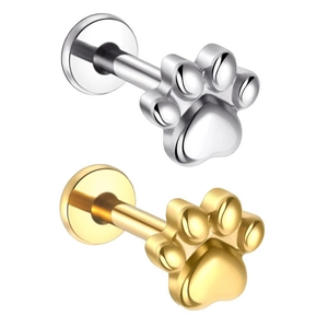 G23 titanium internally threaded labret studs with cute animal paw print designs