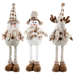 Set di 3 bambole natalizie di peluche con Babbo Natale, pupazzo di neve e renna a gambe lunghe